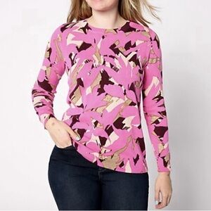 Susan Graver Pink and Brown Long Sleeve Top XL